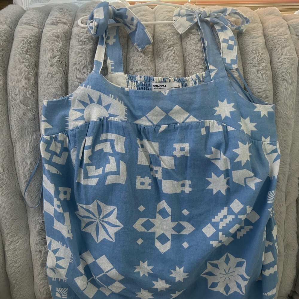 Sonoma Light Blue Patterned Tank Top with Adjustable Straps